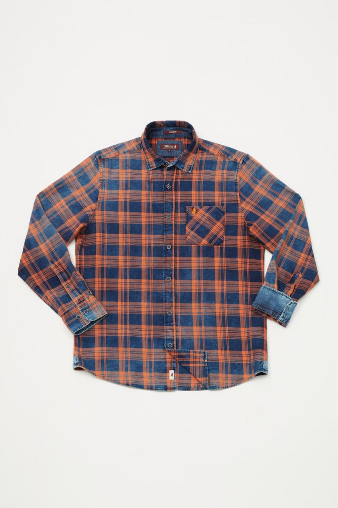 MCS Geruit overhemd van gewassen denim