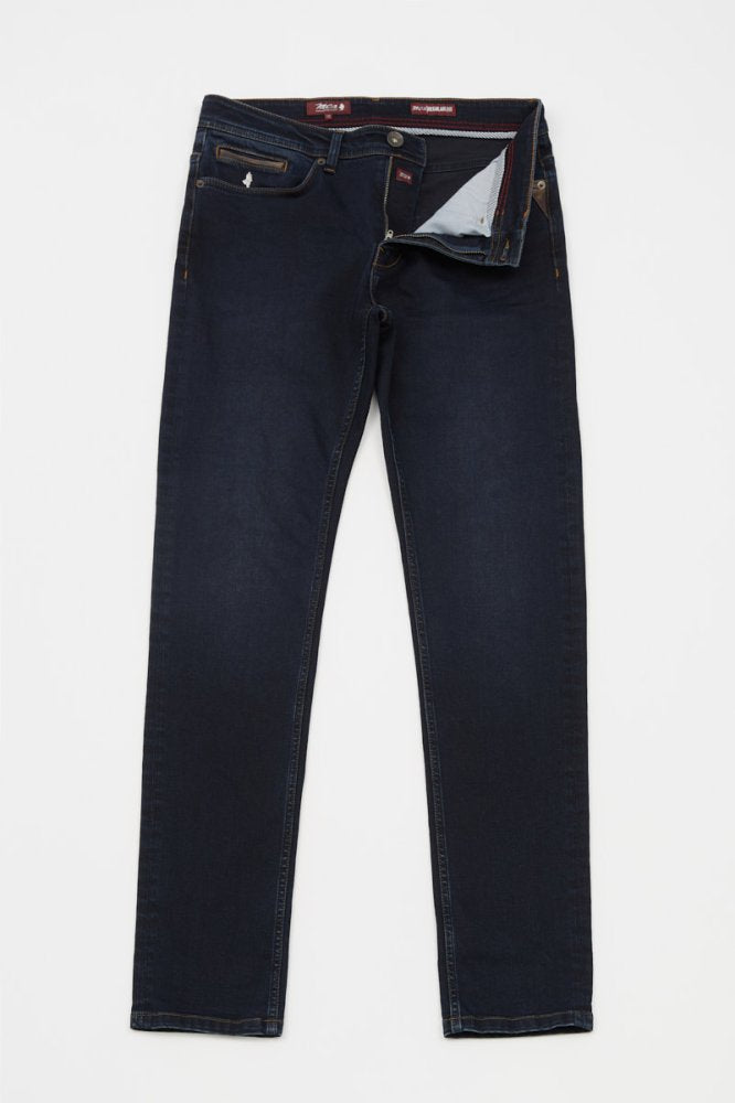 MCS Slim-fit stretchjeans met leren details