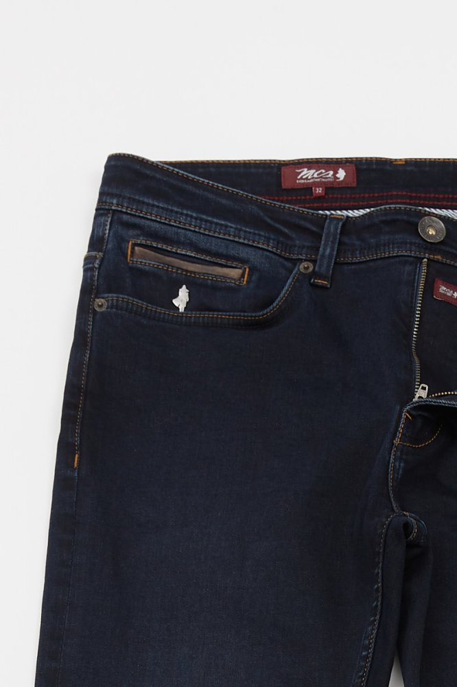 MCS Slim-fit stretchjeans met leren details