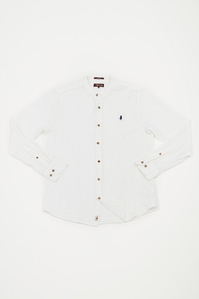 MCS Katoenen gaas mandarijn kraag shirt