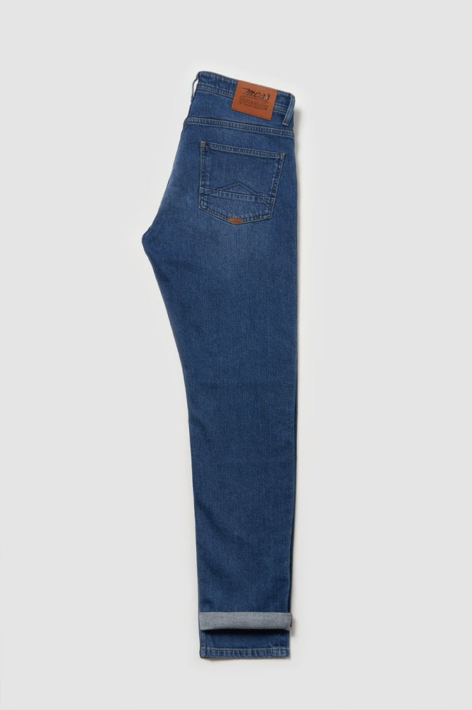 MCS Regular taps toelopende jeans met leren details