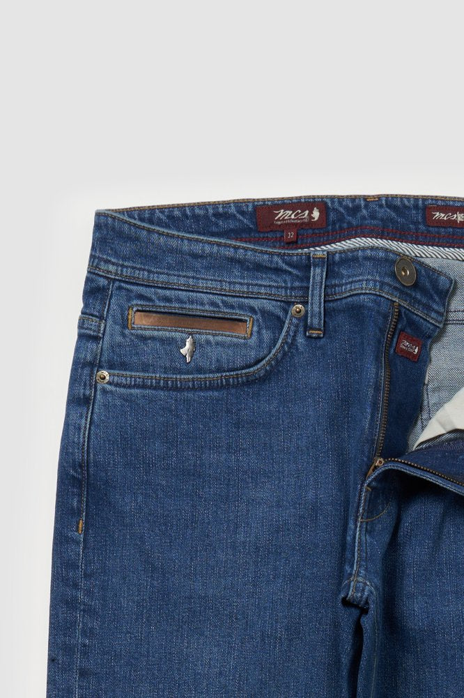 MCS Regular taps toelopende jeans met leren details