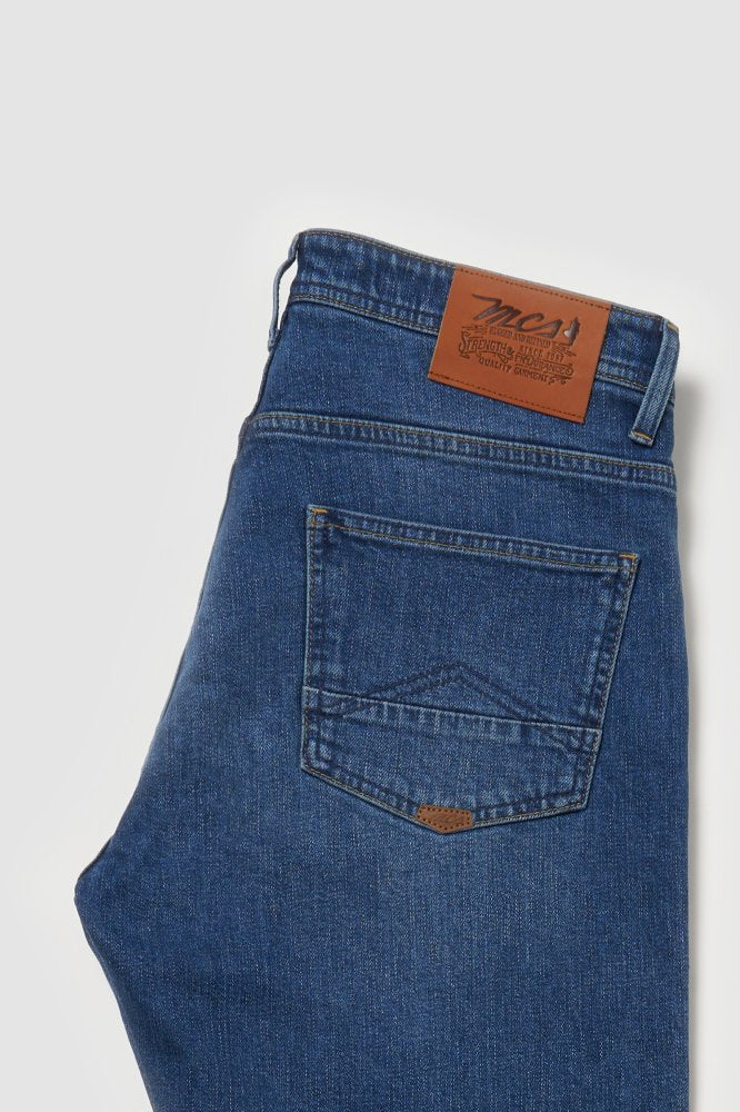 MCS Regular taps toelopende jeans met leren details