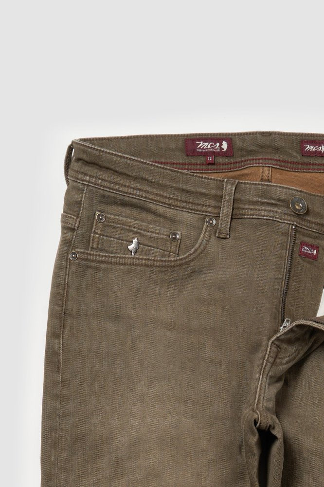 MCS Regular taps toelopende tweekleurige jeans