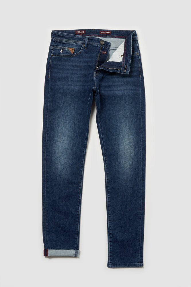 MCS Regular taps toelopende, vervaagde stretchjeans