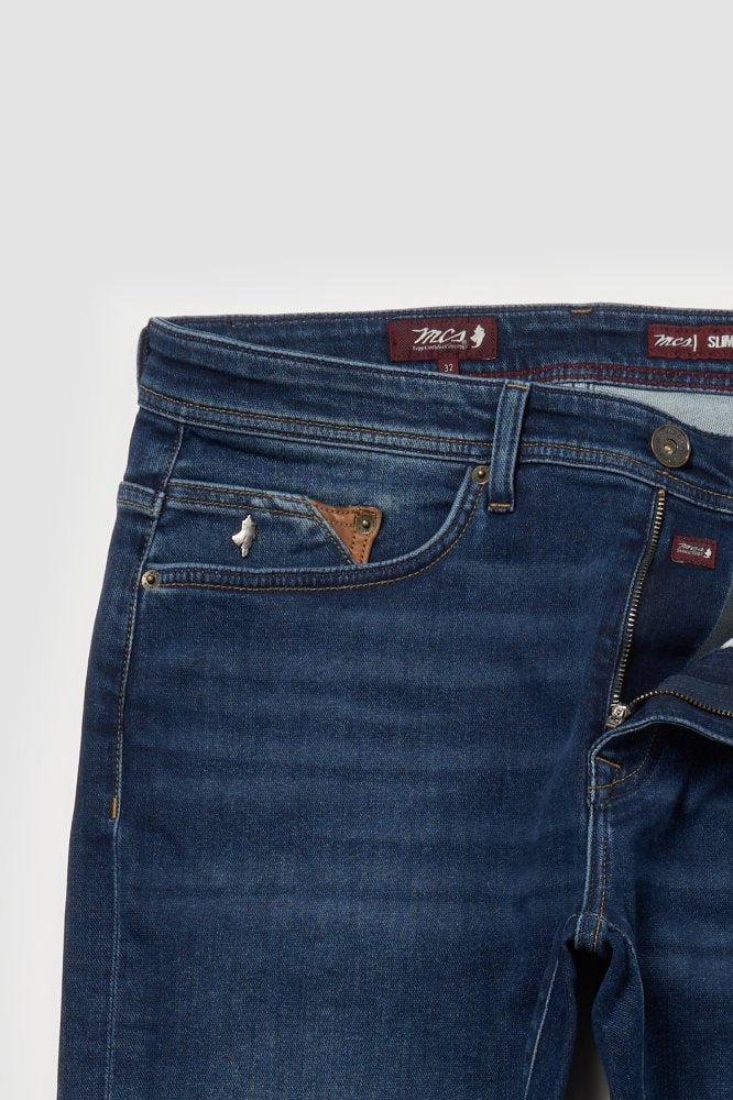 MCS Regular taps toelopende, vervaagde stretchjeans