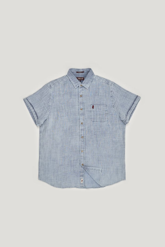 MCS Kort mouwloos chiffon denim overhemd