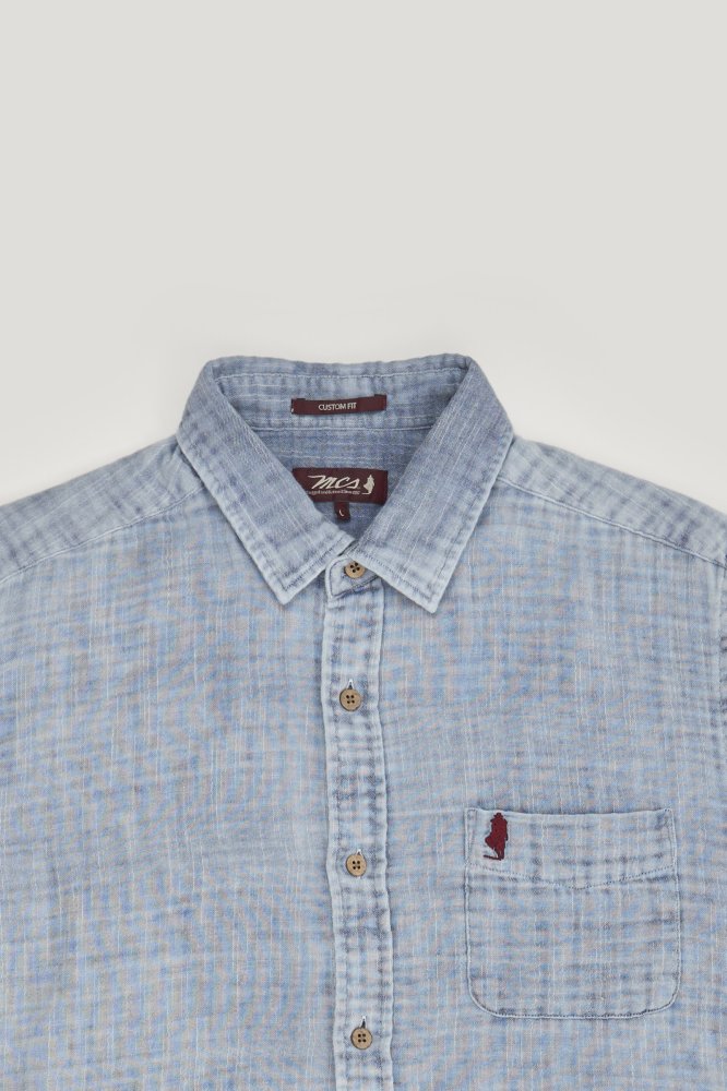 MCS Kort mouwloos chiffon denim overhemd