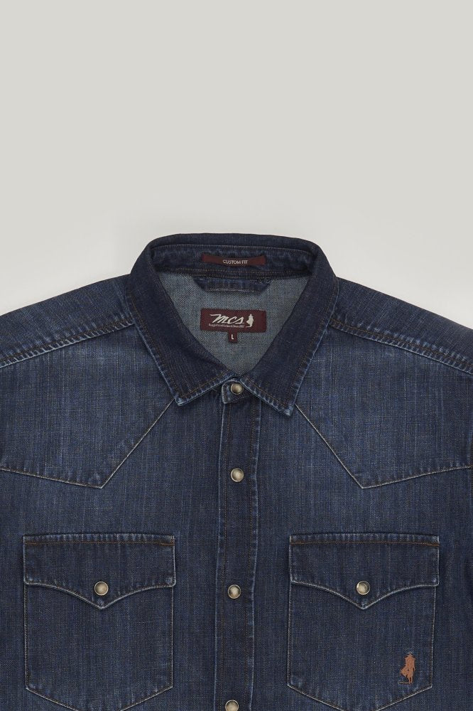 MCS Western denim overhemd met klepzakken