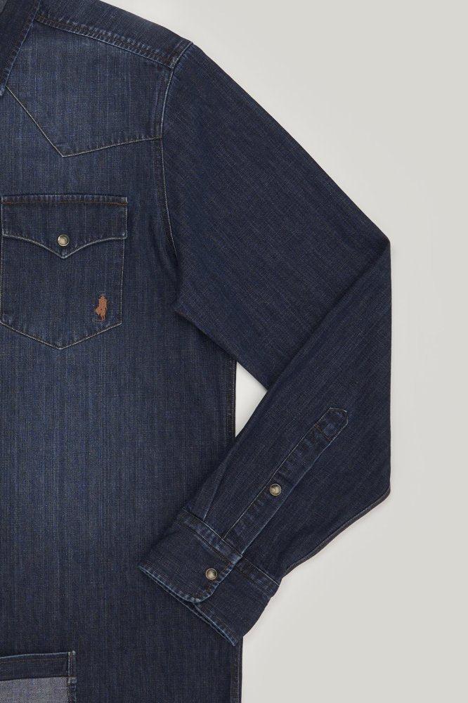 MCS Western denim overhemd met klepzakken