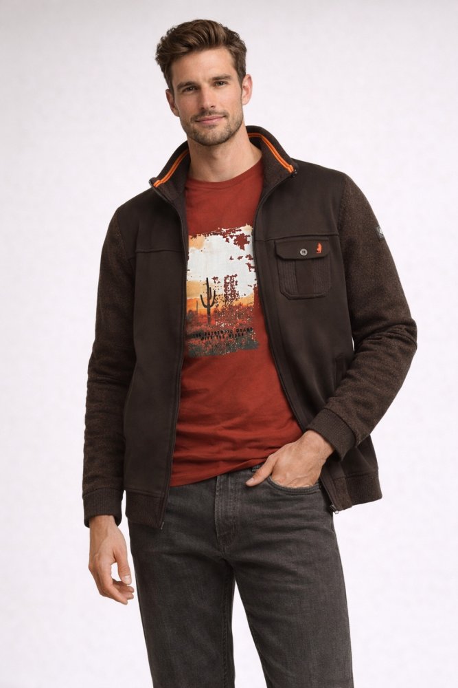 MCS Dikke sweater met gebreide mouwen