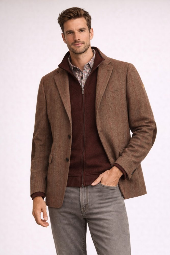 mcs Italiaanse blazer met visgraatpatroon