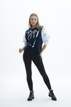 SCR Amari Trendy Sweater Trendy sweater met pofmouwen-Grijs-Donkerblauw