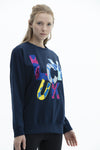 SCR Ilona Oversized Sweater Oversized sweater- Wit-Donker Blauw