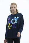 SCR Ilona Oversized Sweater Oversized sweater- Wit-Donker Blauw